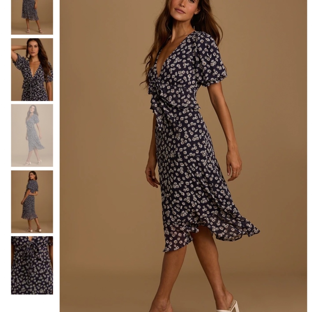 Lulus Anything Lovelier Navy Blue Floral Print Tiered Midi Dress
